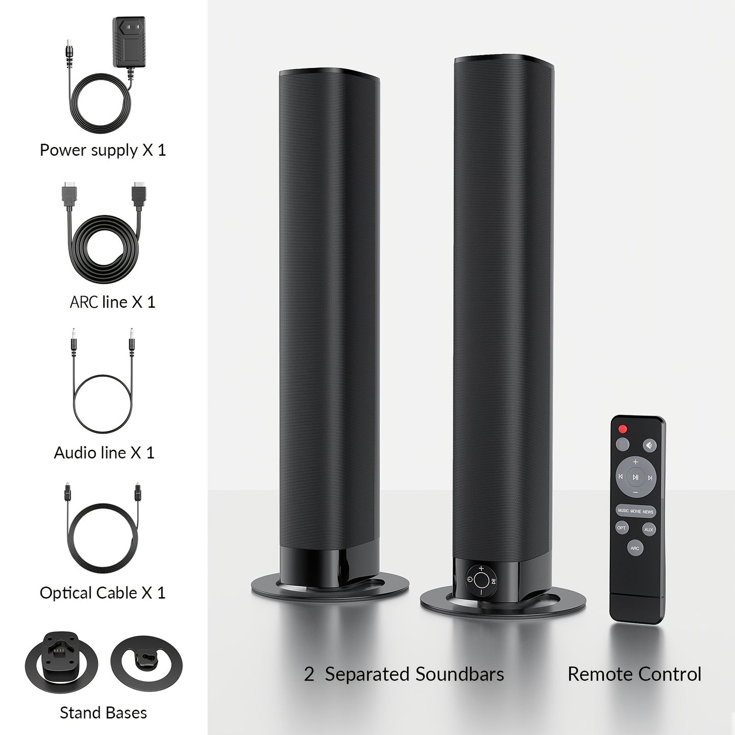 SoundBar For Smart TV, 2-in-1 Sound Bar Wireless Speaker, Deep Bass, TV Audio System With ARC/Opt/AUX For Enhanced Home Theater Sound