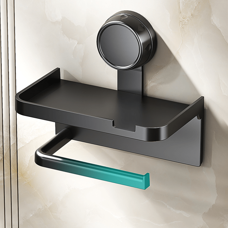 1pc Household Toilet Paper Holder with Storage Box, Suction Cup Wall-Mounted Bathroom Tissue Rack – No Drilling Required. Includes Phone Stand for Convenient Use in the Home or Shower Room, Toilet Tissue Holder for Bathroom