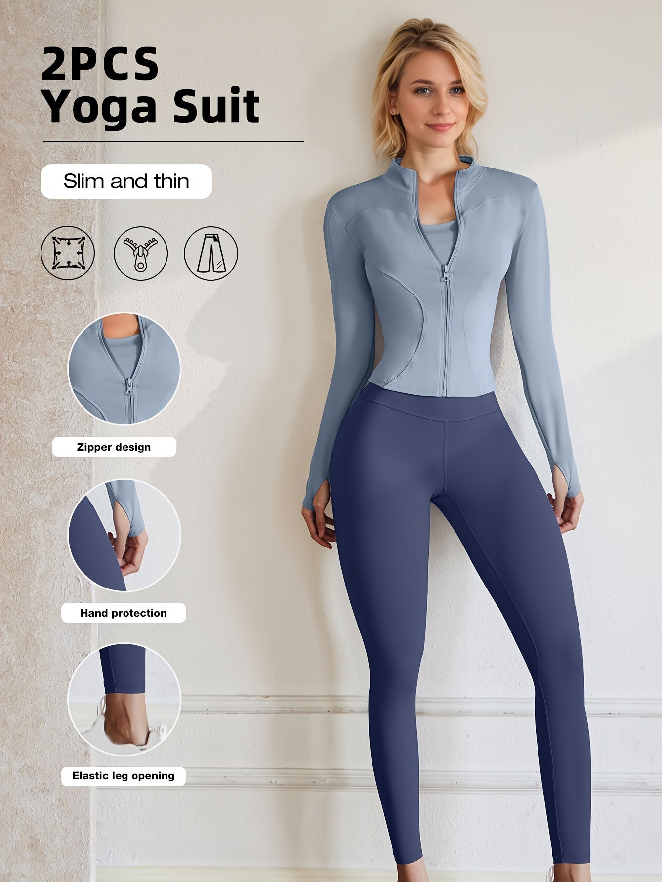 European Code Polyester Fabric Gym Running Clothes Long Sleeve Sports Jacket Cycling and Hiking Tightening Buttocks Pants Fitness Suit