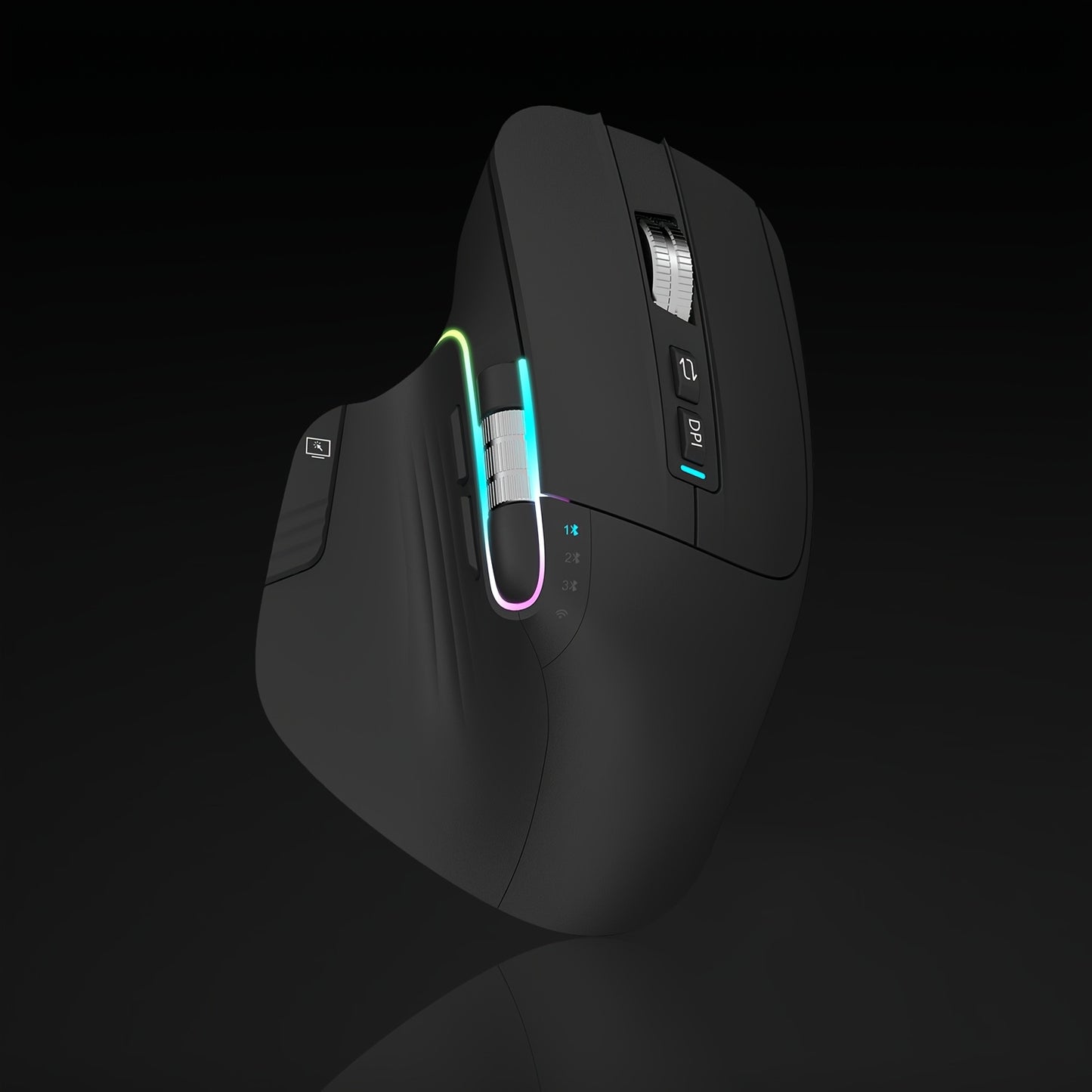 Wireless Wireless Mouse, 2.4GHz, Type-C Wired Three Mode Connection, Artificial Vertical Mouse, Rechargeable Optical Mouse, RGB Office Gaming Mouse, Four-Speed Adjustable DP; with 8 Buttons, Dual Sliders Right-Handed Mouse, M
