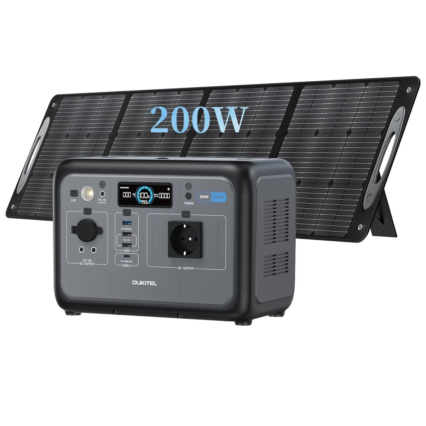 OUKITEL P800 Portable Power Station - 512Wh Solar Generator with 800W AC Output, 1600W Surge, 0.9H Fast Charge, LiFePO4 Battery, USB-C PD 100W, European Plug - For Camping, Rv, Emergency Power Supply, Outdoor, Traveling, Fish