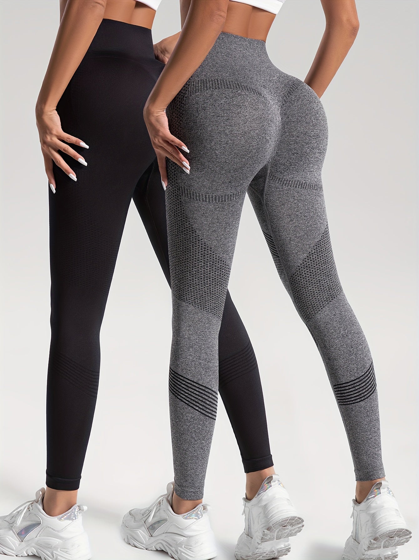 2pcs Solid Color High-Stretch Fitness Yoga Sports Leggings, Soft Breathable Yoga Tight Pants, Women's Activewear