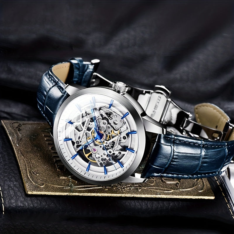 Pagani Design 2023 Men's Automatic Skeleton Watch, Self-Winding, Stainless Steel, Leather Strap, Pointer Series, Water Resistant To 100 Meters Sports Leather Watch