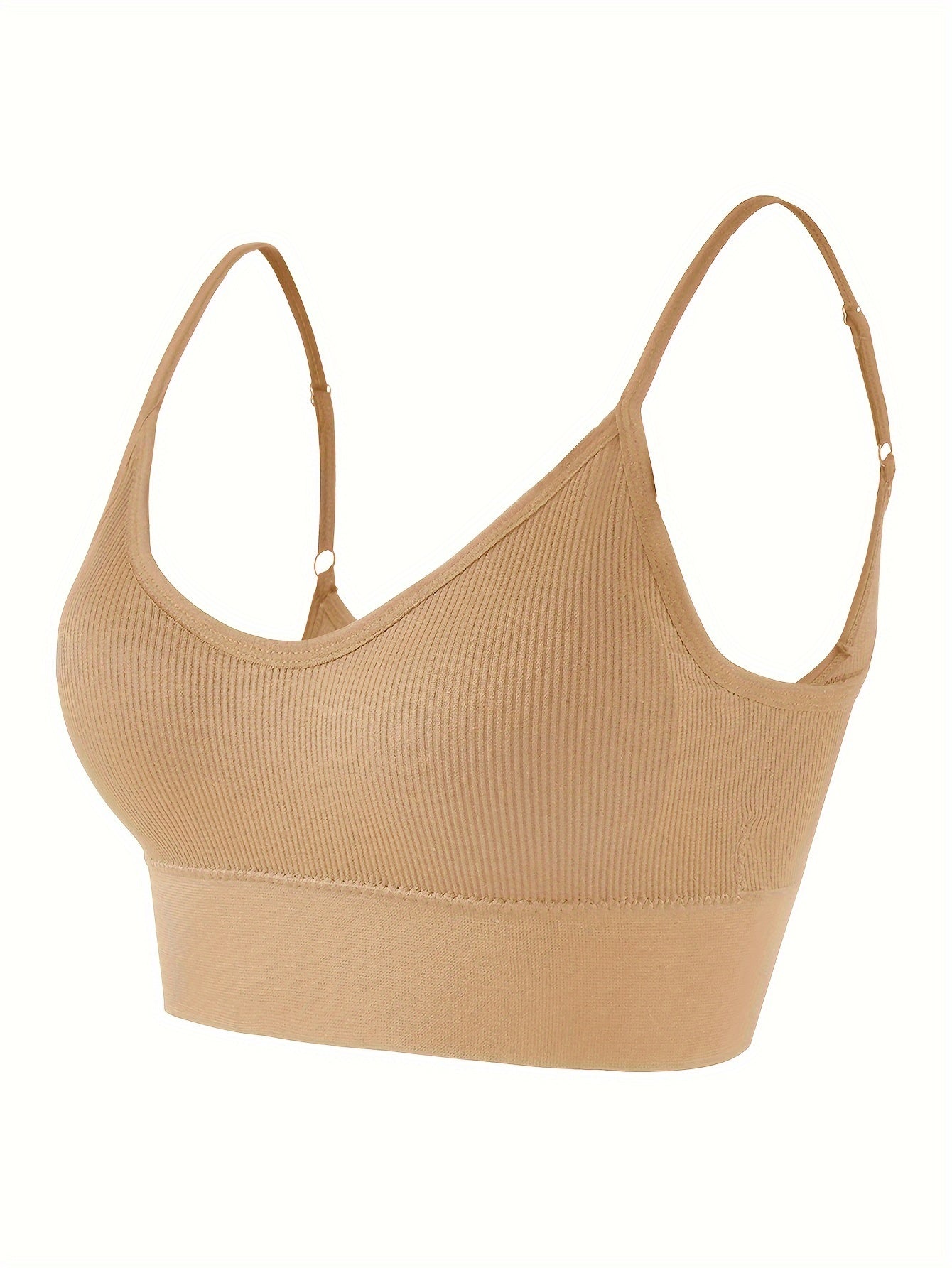 Solid Ribbed Sports Bra, Comfy & Breathable Workout Fitness Intimates Bra, Women's Lingerie & Underwear