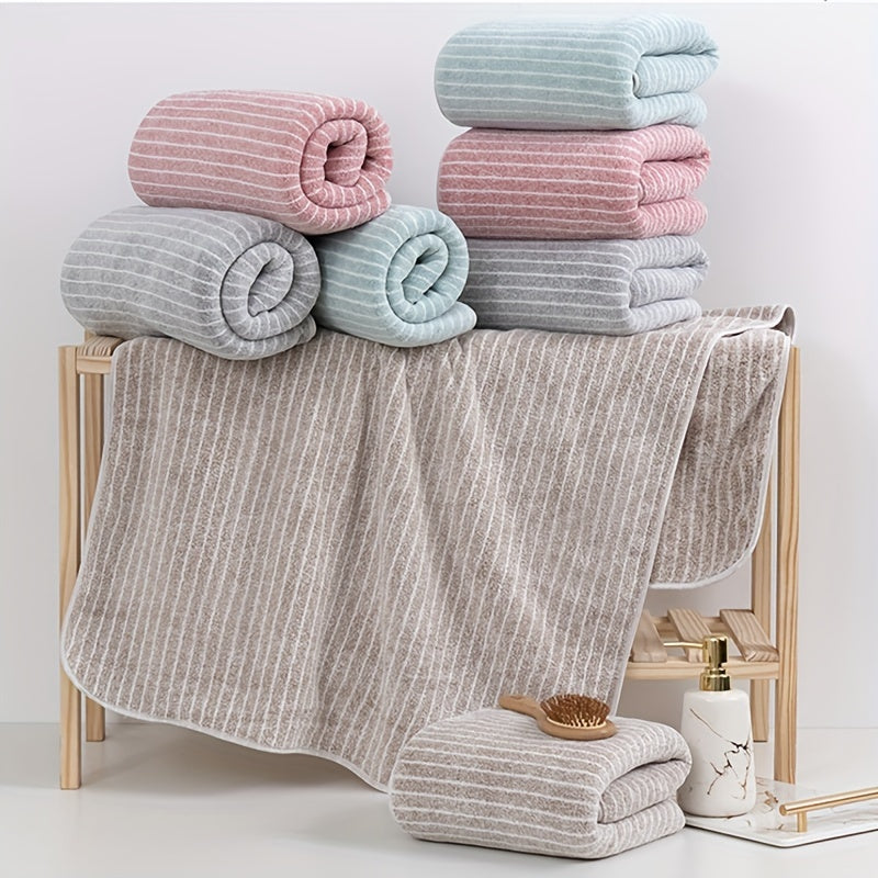 8pcs Striped Coral Velvet Towels Set, Household Hand Towels, Bath Towels, Soft Absorbent Quick-Drying Towels, Bathroom Accessories, Holiday Gifts (Bath Towel*2 + Hand Towel*2 + Washcloth*4)