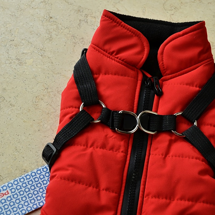 Warm Padded Dog Vest with Harness for Small and Medium Dogs - Red Coat for Extra Comfort and Security Christmas Gift