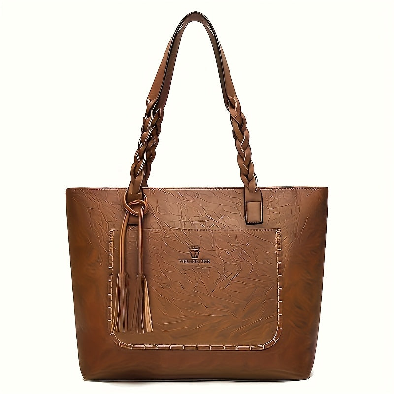 Women's Large Capacity Tote Bag - Elegant -like Handbag with Zipper Closure, Spacious Work Bag for Women, Available in Black/Brown/Red/ - Perfect for Office, Travel, Everyday Use, Sophisticated Design, Sturdy Handle Construct