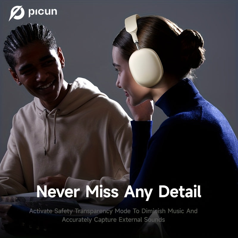 PICUN Wireless Headphones with Dynamic Head Tracking, -52dB ANC Noise Cancellation, 140Hrs Battery Life, Wireless 5.4, Wired/Wireless Switch, Double Connection & Multi-Mode Audio, Closed-back Design, Plastic Material, Compati