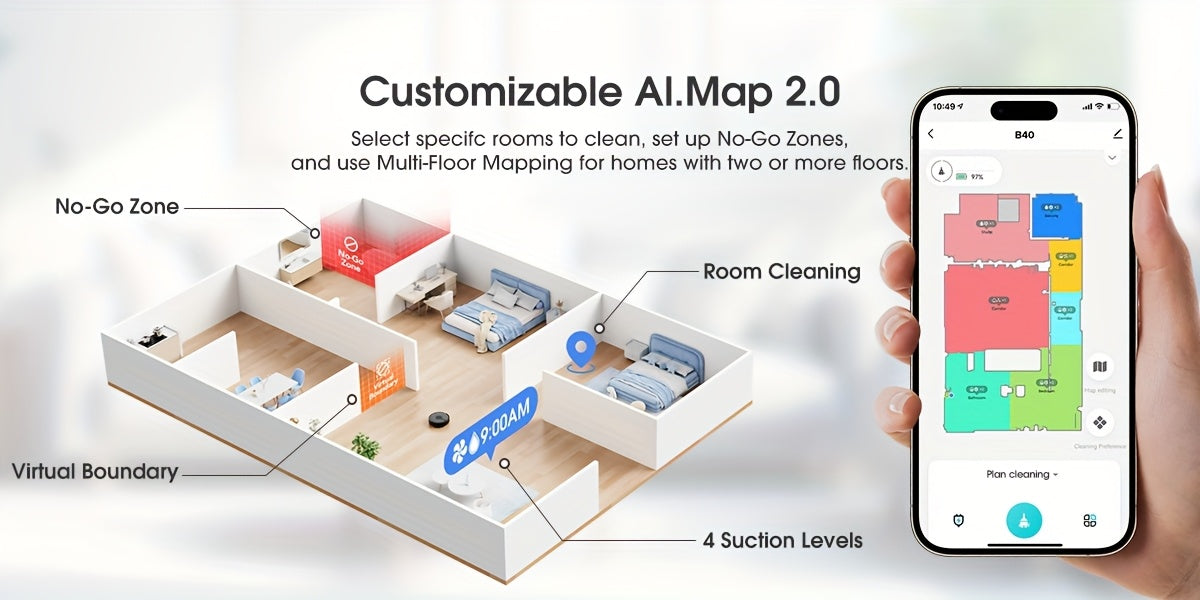 Lubluelu B40 Robot Vacuum Cleaner, 3 In 1 Robot Vacuum Cleaner And Mop, 6500Pa, 62db Low Noise, 9.98 cm Ultra-Slim Body, 5 Floors Mapping, Diversified Cleaning, Robot Vacuum Cleaner For Pet Hair, Carpet, Hard Floor, Christmas