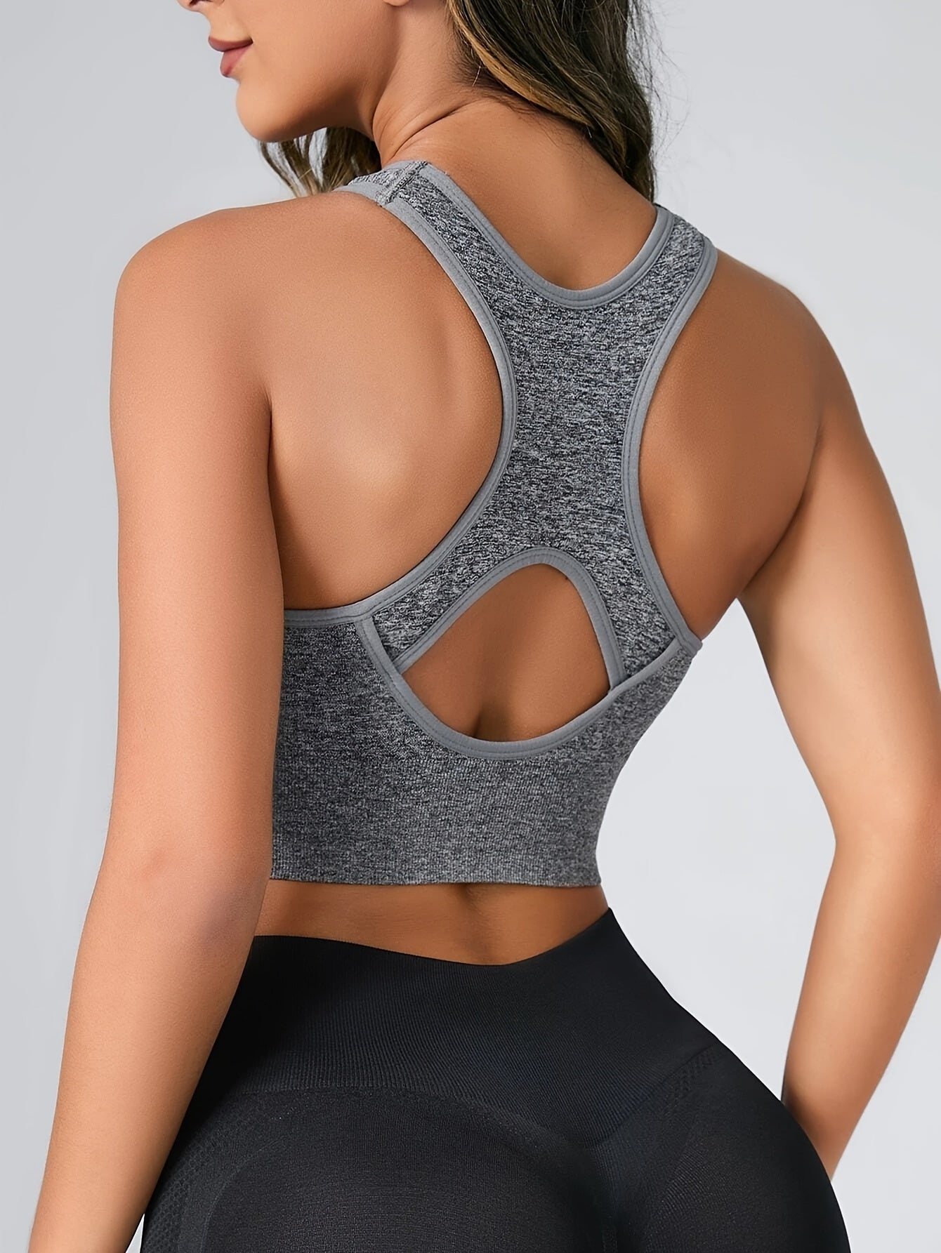 Women's Seamless Sports Bra With Zipper Front, Wide Shoulder Straps, Padded, Wire-Free, Comfort Fit, Racerback, Gym Fitness Yoga Bra Top