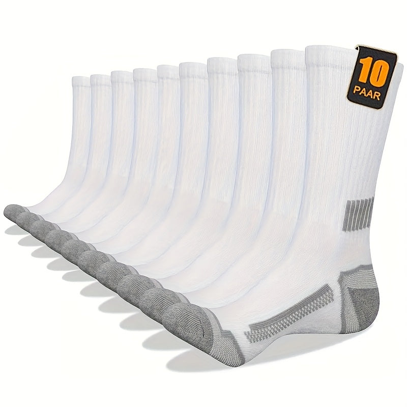 10 Pairs Men'S Thermal Long Socks - Heavy-Duty Cold Weather Athletic Socks with Arch Support, Moisture-Wicking & Breathable Polyester for Skiing, Hiking, Basketball, Running, Climbing - All-Season Workout Socks in Black/Gray/