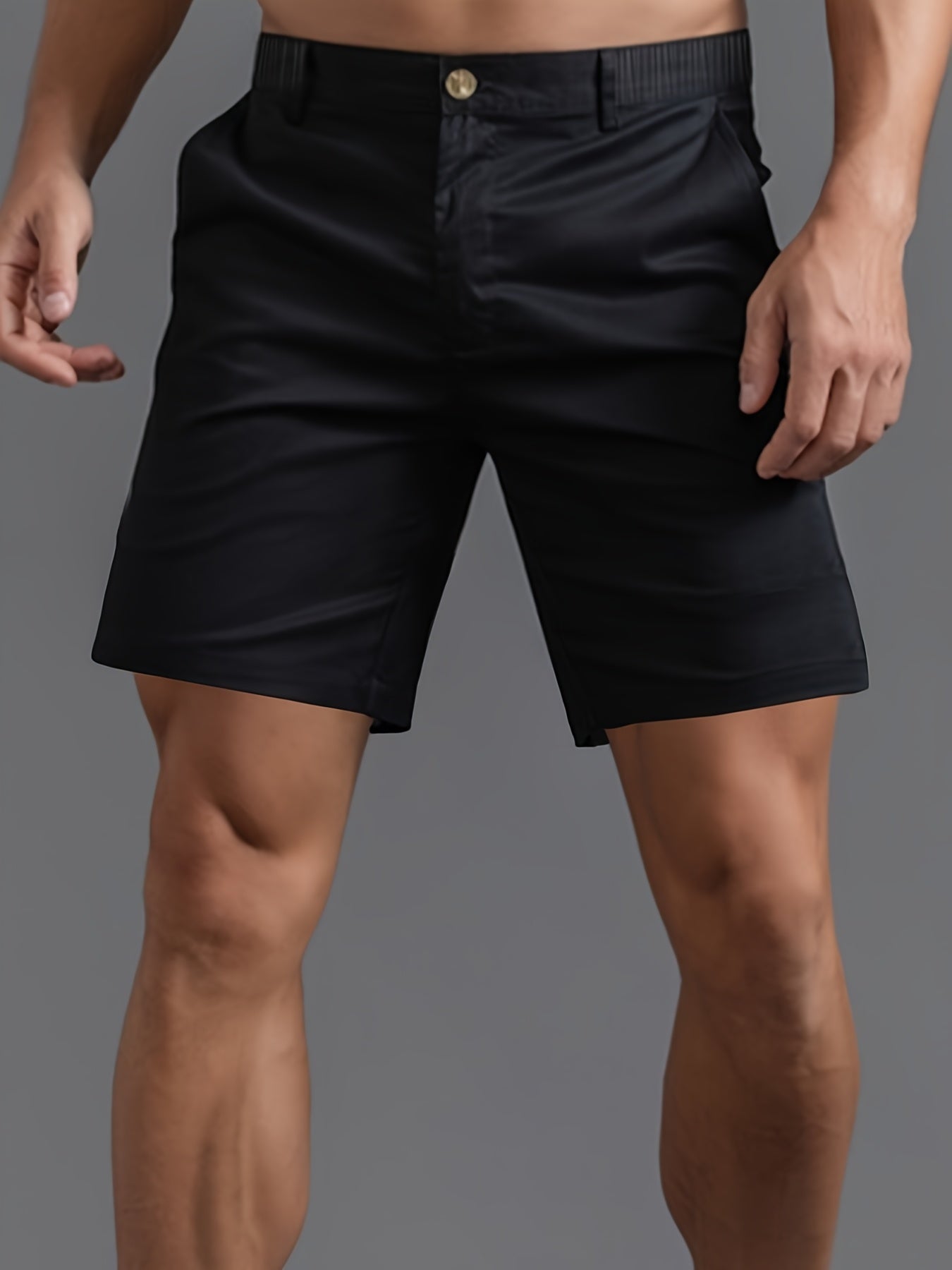 5pcs Men'S Fashion Solid Color Shorts, Woven, Simple, Straight Leg, Five-Inch, Versatile, Business Style, Street, Versatile, Beach Vacation, Travel, Outdoor, Casual, Sports, Zipper, Resin, Button, Half, Elastic, Belt, Casual