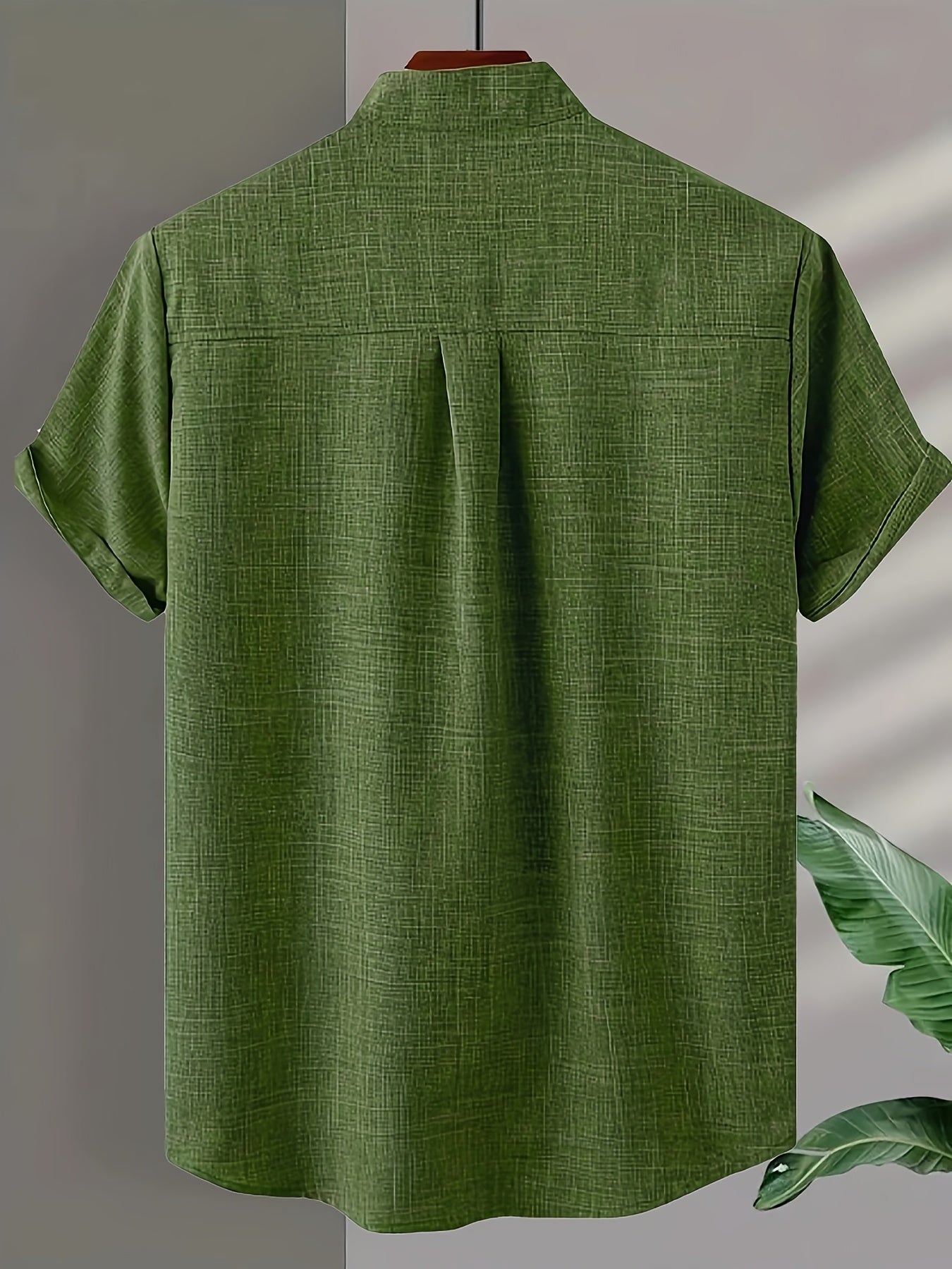 Solid Color Men's Short Sleeve Stand Collar Shirt, Men's Casual Button Up Shirt For Summer Outdoor