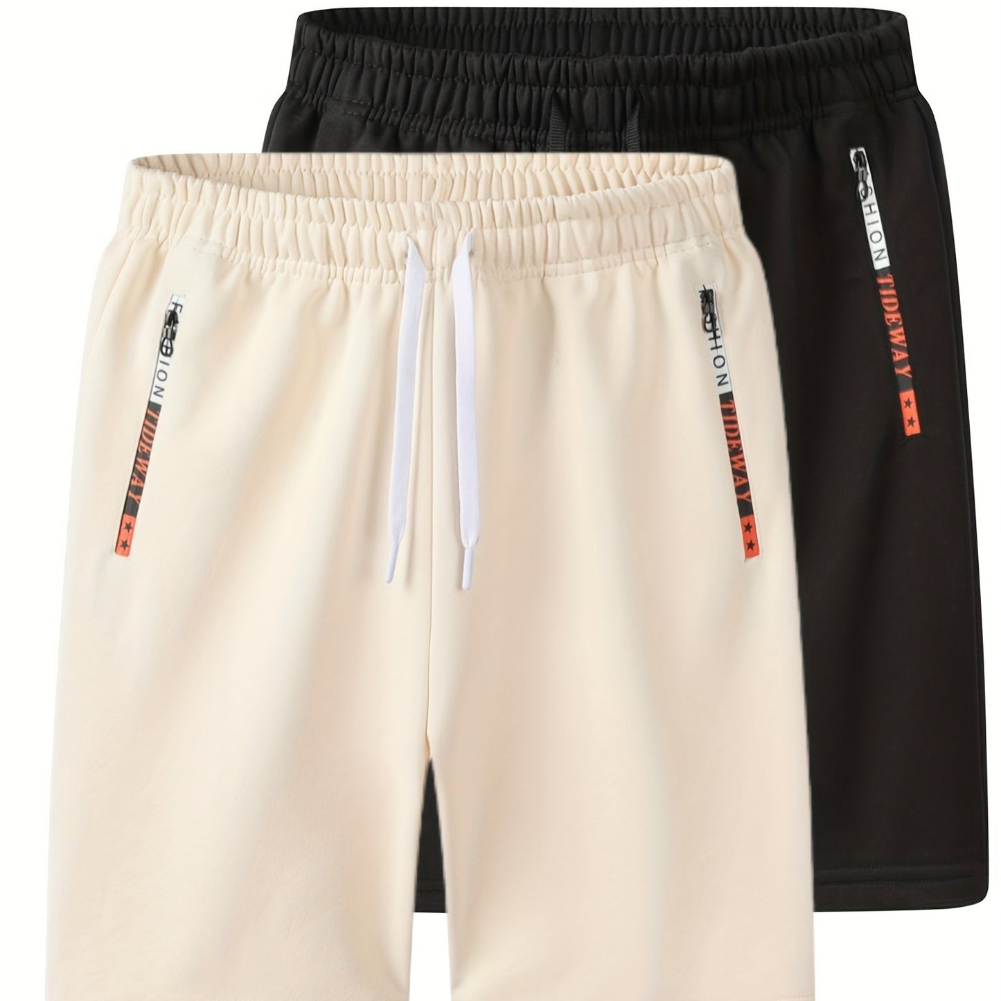 2pcs Men's Casual Outdoor Shorts - Summer Men's Casual Shorts with Zipper Pockets, Minimalist Multi-Pocket Design for Daily Wear, Running, Fitness & Travel, 100% Polyester Knit Fabric, Drawstring Waistband, Machine Washable,