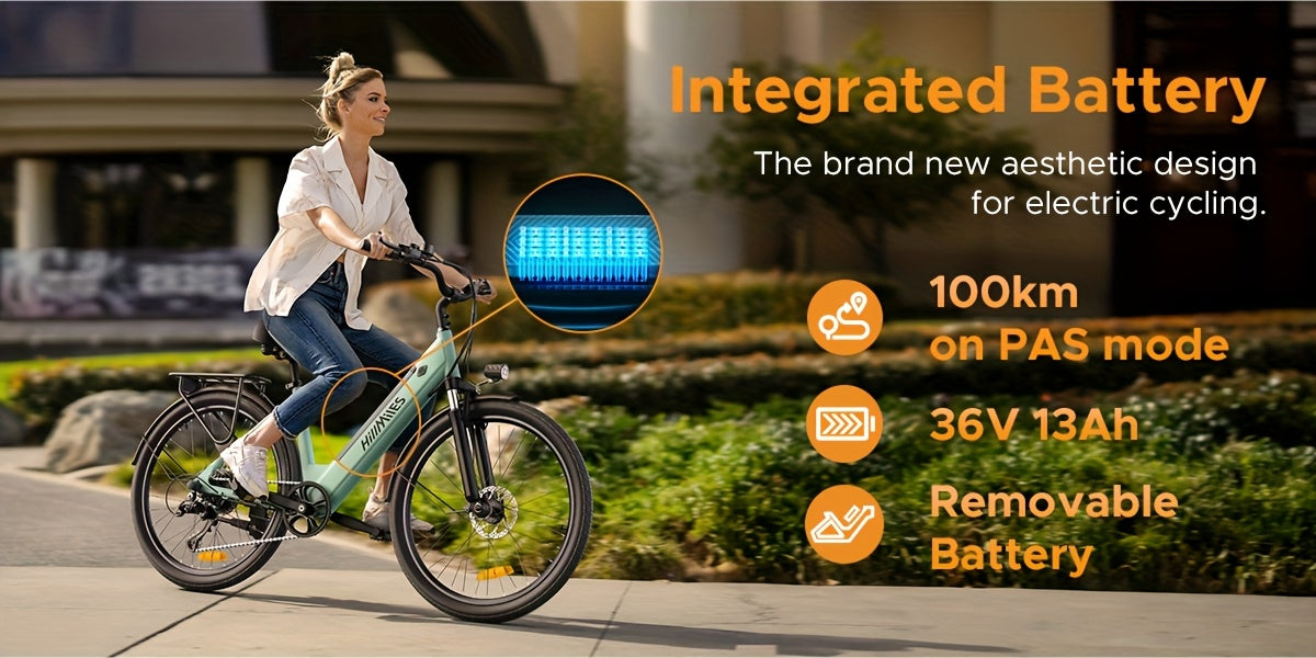 MileCity1 Step-Thru Electric Bike - Heavy-Duty Adult e-Bike with 250W Motor, 120KM Long Range, Front Suspension, 7-Speed Gears, LED Display, 66.04cm x 4.95cm All-Terrain Tires, Dual Brake System - Fast-Charging, for City Comm