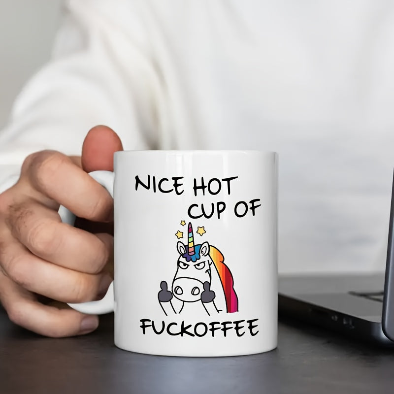 1pc, Ceramic Coffee Mug, White Creative Angry Unicorn Coffee Mug, Portable Ceramic Mug for Office, Suitable for Hot or Cold Drinks, Birthday Gift, Holiday Gift, Gift for Friends, Family, 11 Oz