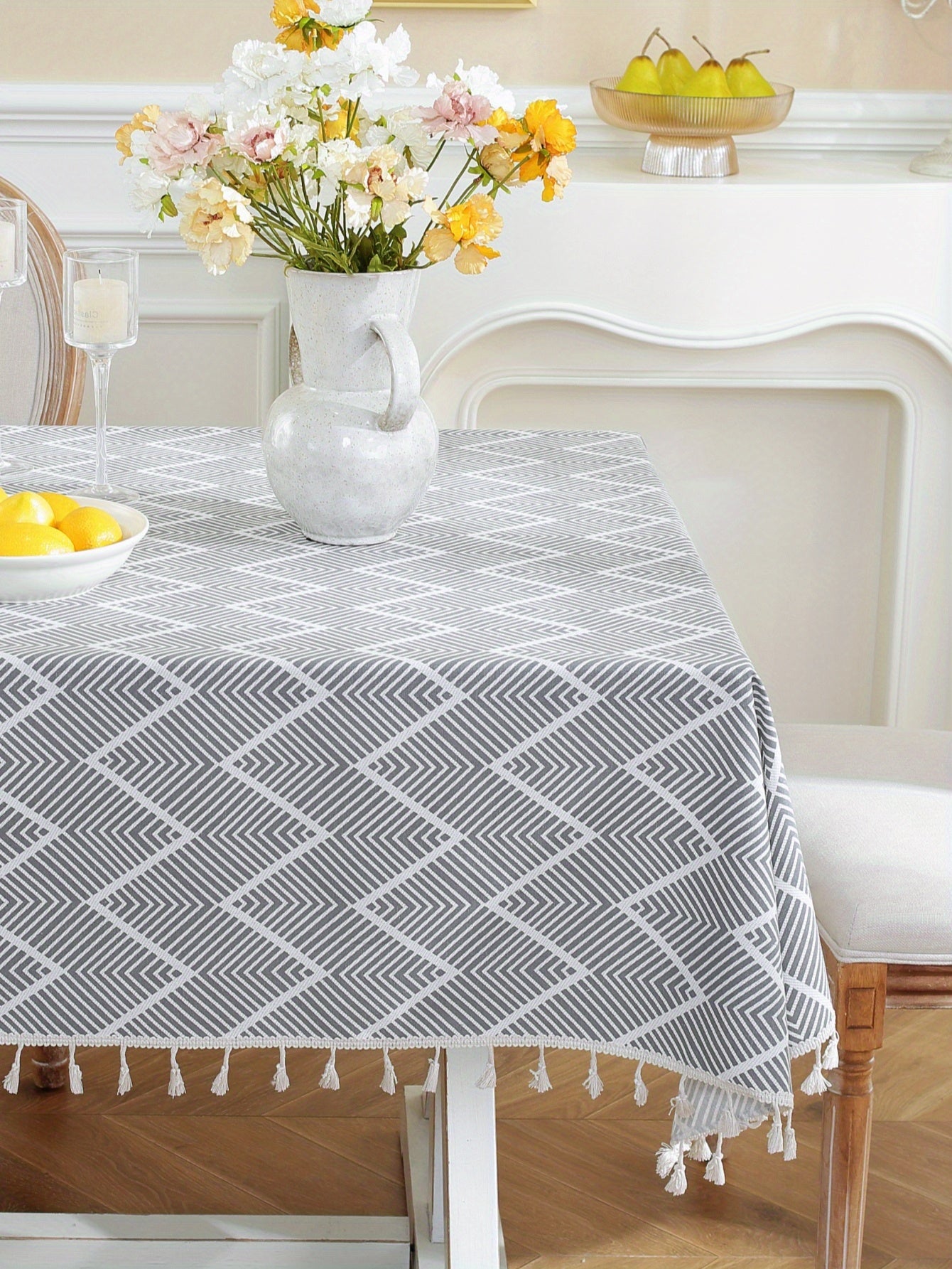1pc, Bohemian Geometric Wave Pattern Tablecloth - European Style Cotton and Linen Rectangular Tablecloth for Farmhouse, Restaurant, Picnic, Camping, Birthday Party Decoration and Home Decor