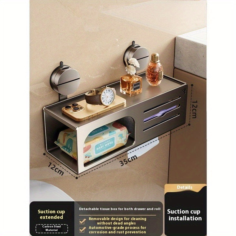 CYCY Wall-Mounted Bathroom Tissue Box Holder with Suction Cup Installation - Space-Saving Square Design, Durable Carbon Steel, Holds Multiple Rolls, Ideal for Toilet Paper & Face Towels, Modern Minimalist Style, Toilet Paper