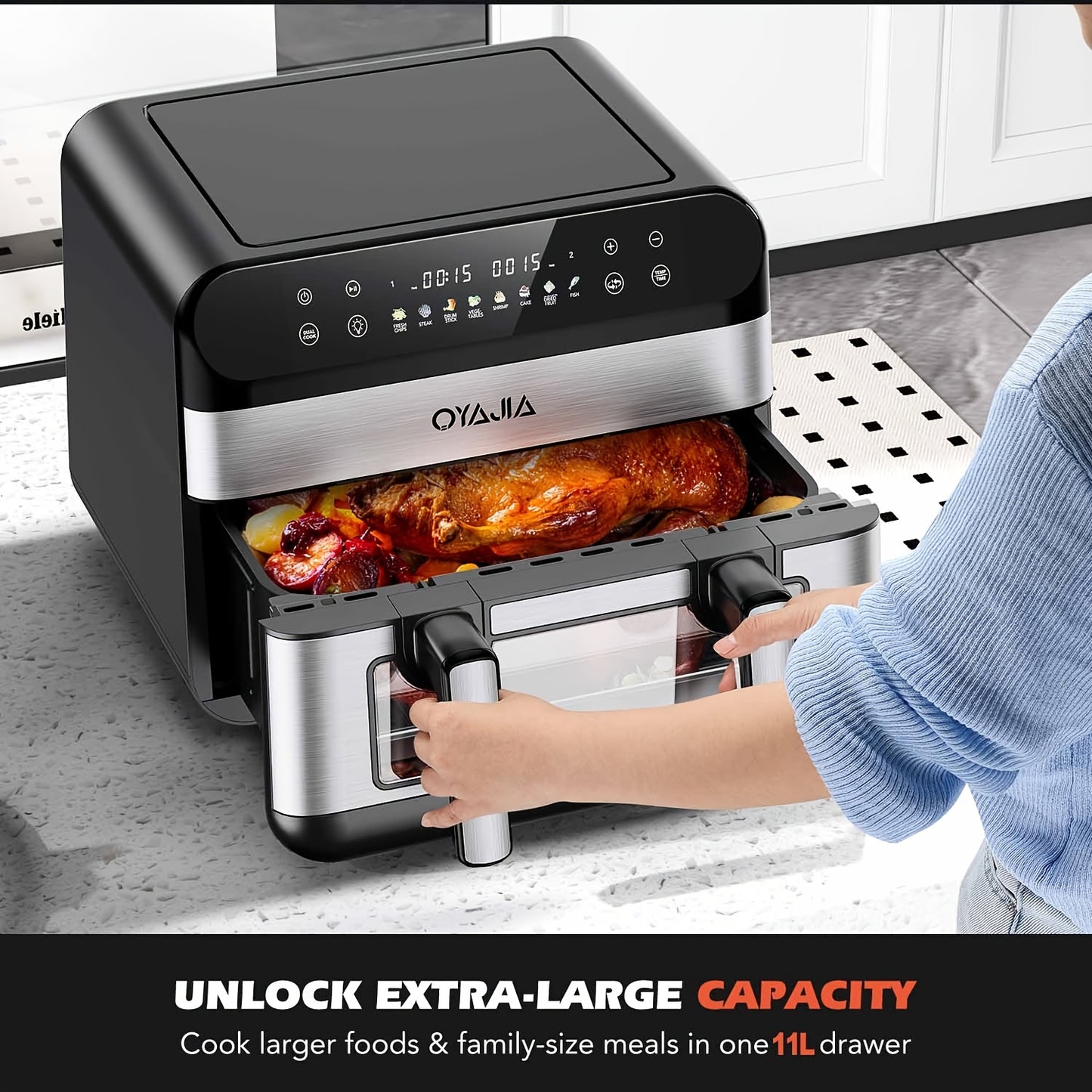 10/11L Air Fryer With Dual Flexi Baskets, Digital Touchscreen, 8 Cooking Modes, Adjustable Temperature, Viewing Window, Dishwasher-Safe, And Healthy Cooking Technology For Families And Meal Prep0/