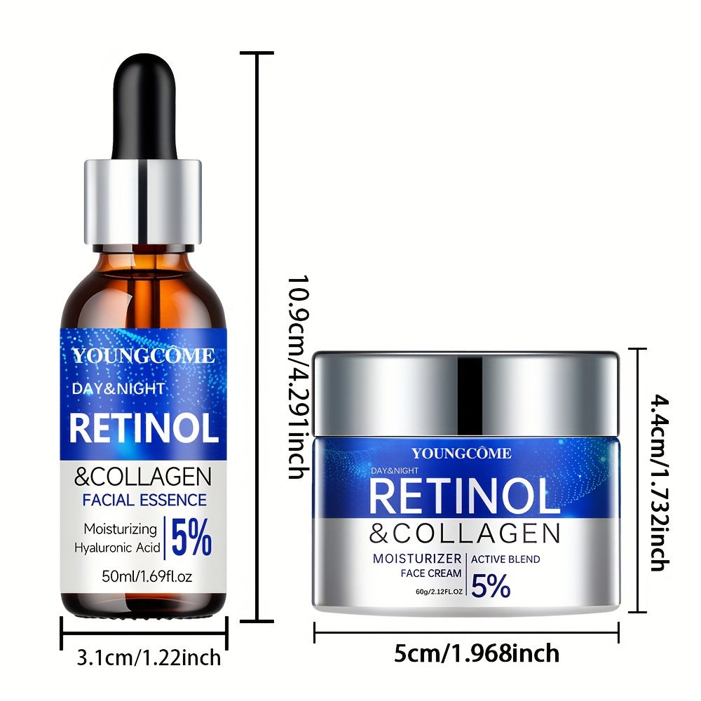 YOUNGCOME Retinol & Collagen Firming Cream and Hydrating Serum Set - 50ml Each, Alcohol-Free for All Skin Types, Smooths Wrinkles & Boosts Elasticity