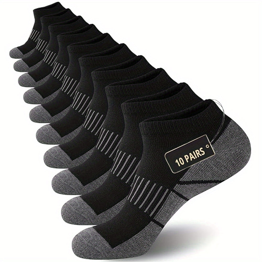 10 Pairs THCBME Men's Low-Cut Athletic Socks - Heavy-Duty, Multi-Color (White/Black/Grey/Tan) - Elastic Comfort Fit for, Gym, - Bulk Pack (10-Pair Box) - Durable Everyday Casual Socks