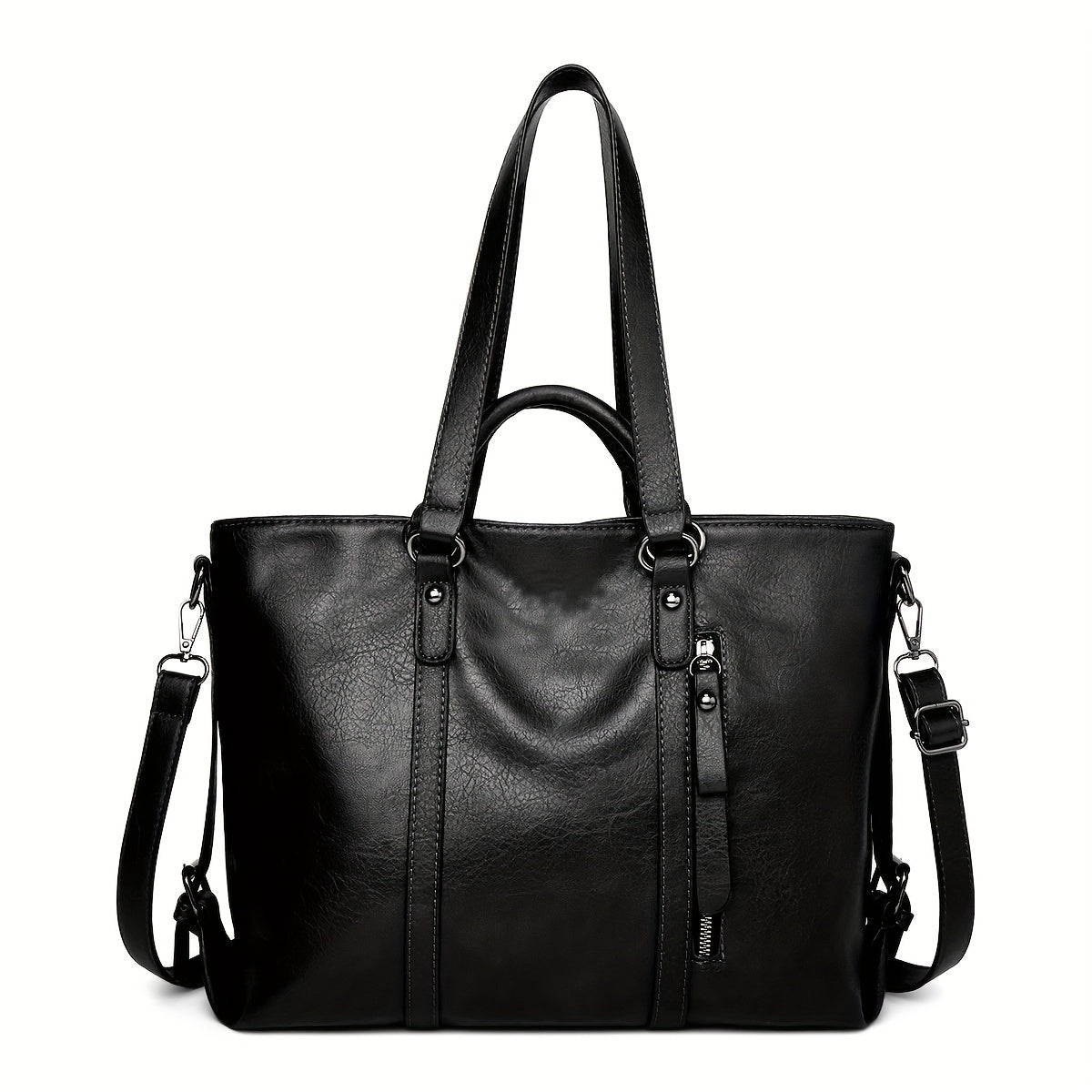 Women's Thickened Soft Synthetic Leather Tote & Crossbody Purse - Large Capacity Multi-Pocket Organizer with Removable Shoulder Strap, Zipper Closure, Oil-Edged Trim - Work, Travel, Casual Bag in Brown, Navy, Red, Black - Chr