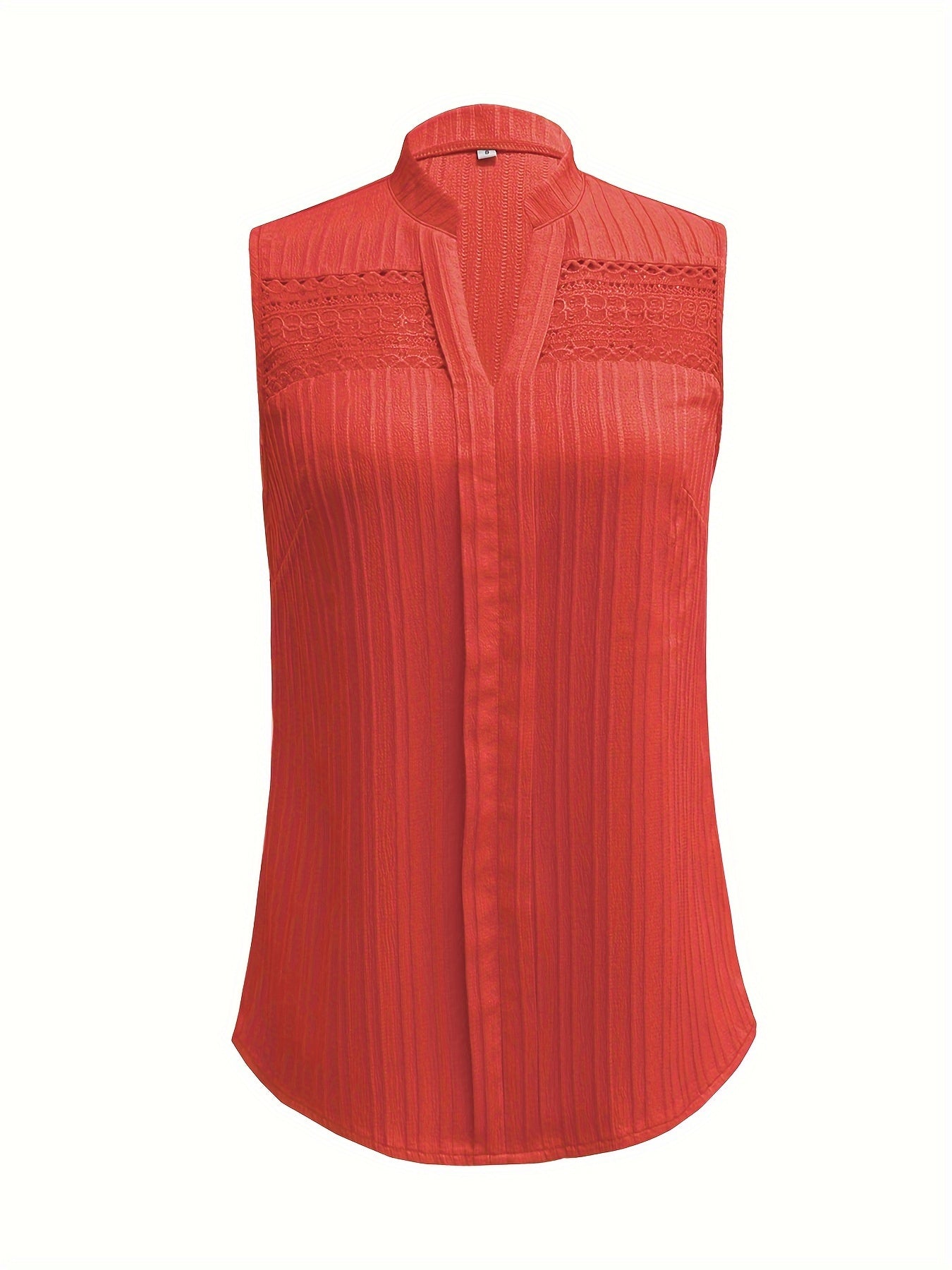 Lace Stitching V-neck Blouse, Elegant Sleeveless Top For Spring & Summer, Women's Clothing