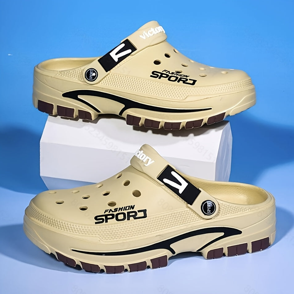 2025 Summer Men'S Lightweight Breathable Slip-On Clogs - Durable EVA Beach Shoes with Ventilation Holes, Black & Orange Design for Casual Casual Attire, Summer Footwear | Trendy Slipon Shoes | Lightweight Footwear