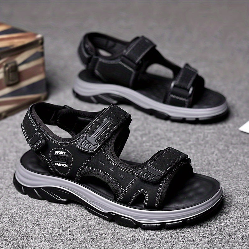 Men's Outdoor Sport Sandals, Athletic Open Toe Walking Sandals with Adjustable Hook and Loop Straps, Comfortable Cushioned Non-Slip Sole for Hiking, Beach, Travel, and Summer Water Activities