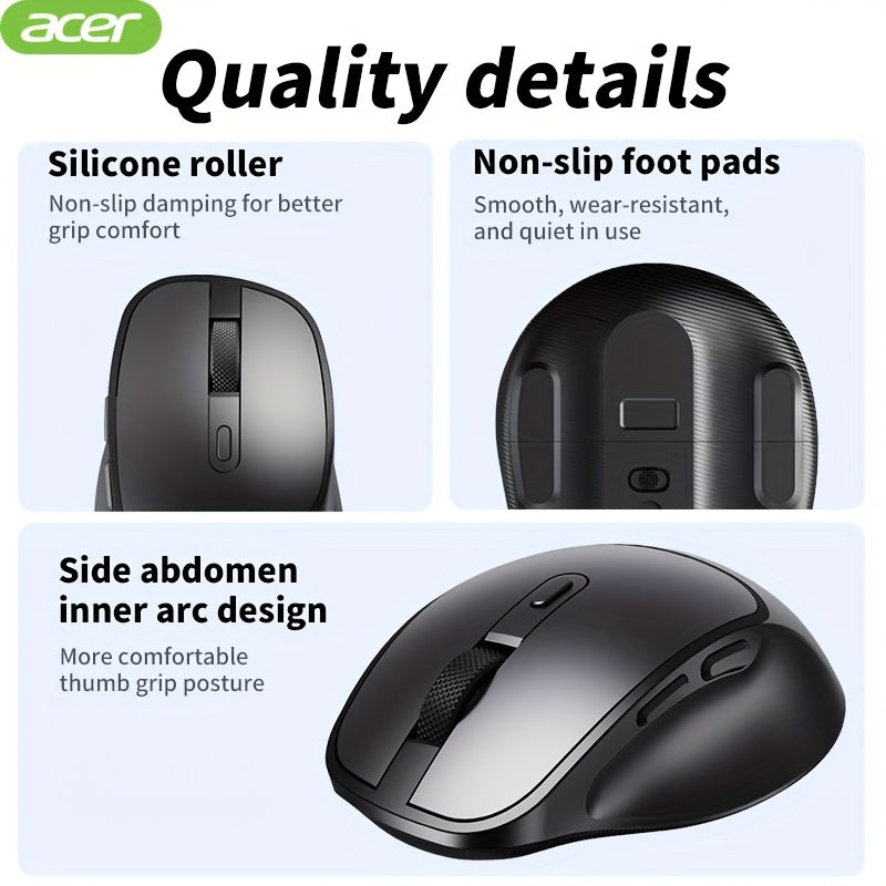 ACER Wireless Mouse, Ergonomic Silent Optical Mouse with Side Buttons, Low Latency 2.4G Wireless Mouse, Compatible with Windows/macOS/iPadOS/Android for Laptop, Computer, Office & Home Use, Home Office Accessory, Computer Nav
