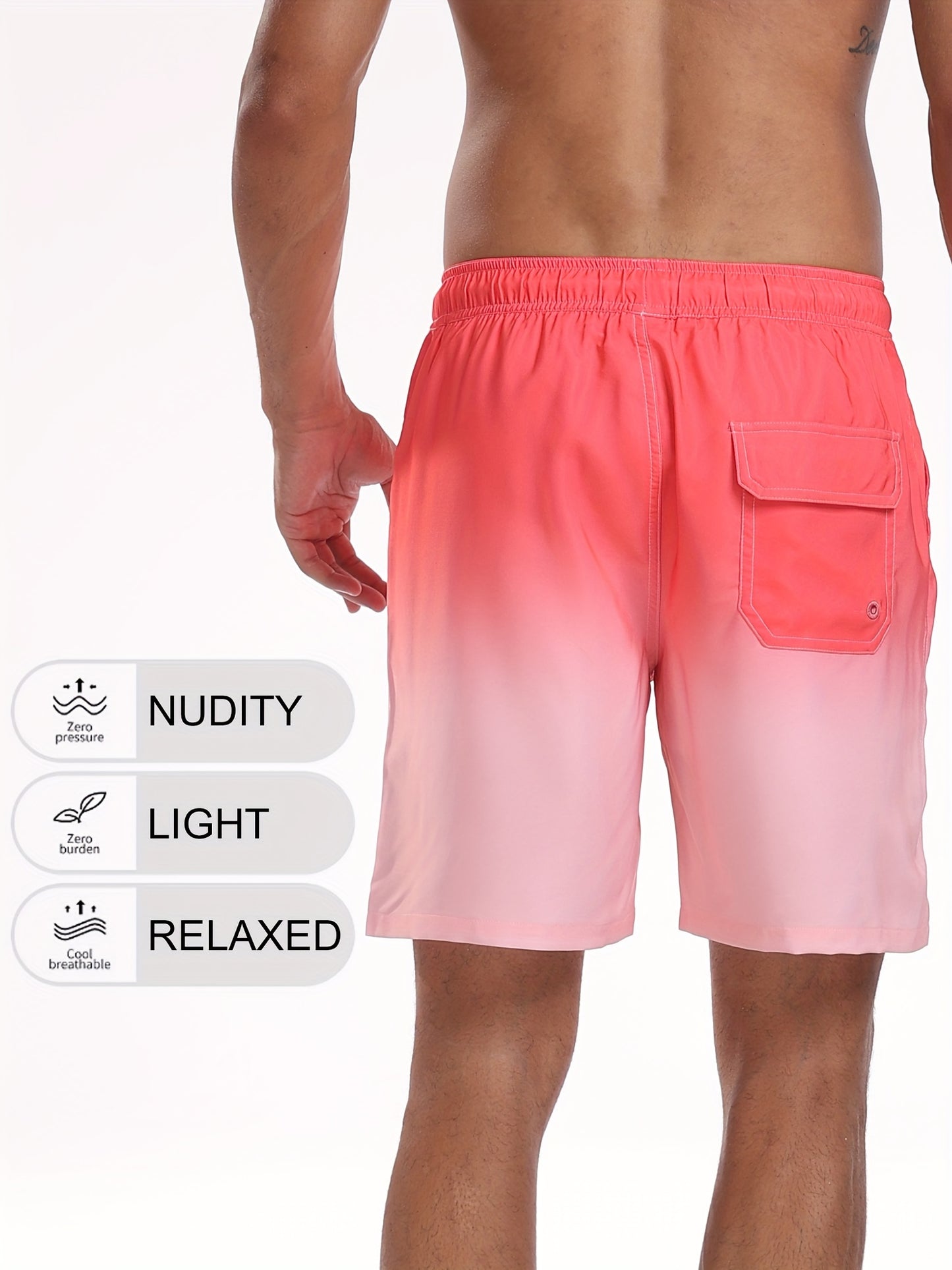 Men's Quick-Dry Beach Shorts with Tropical Palm Tree & Palm Leaf Print - Breathable Stretch Fabric for Summer, Outdoor, Hiking, Swimming - Machine Washable Casual Athletic Shorts, Outdoor Activewear, Summer Shorts