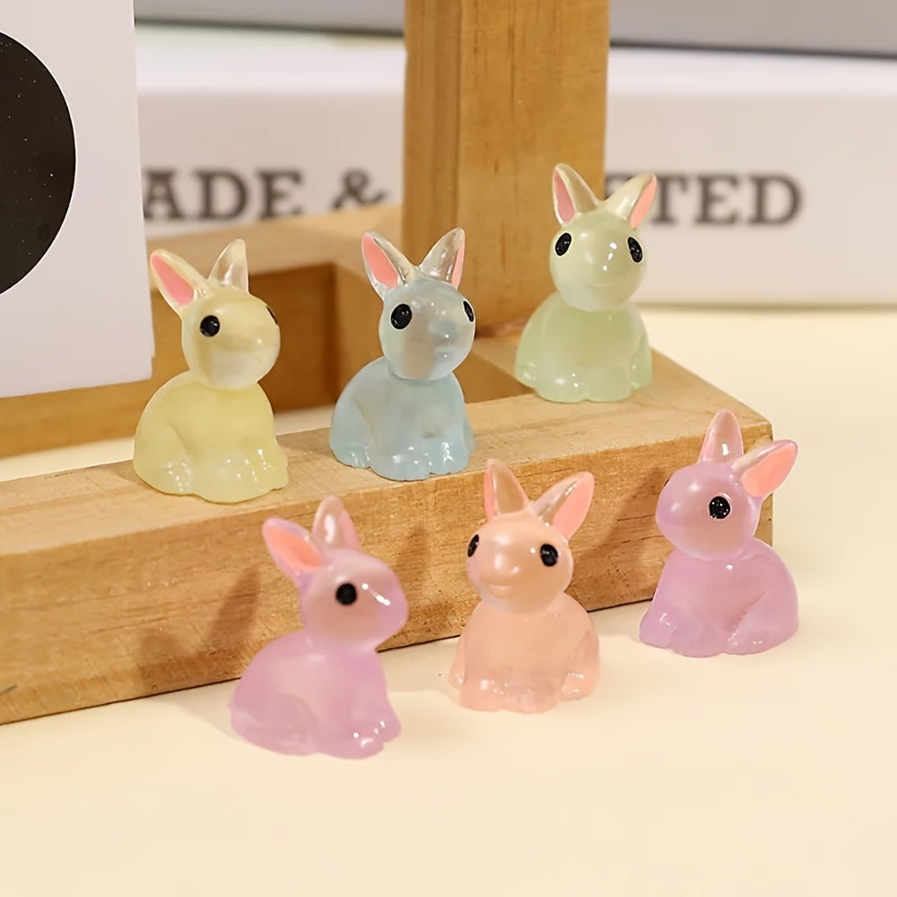 10/18/36pcs Cute Mini Luminous Resin Bunnies Ornament Glow In The Dark Miniature Figurines Rabbit Micro Landscape Fairy Garden Accessories