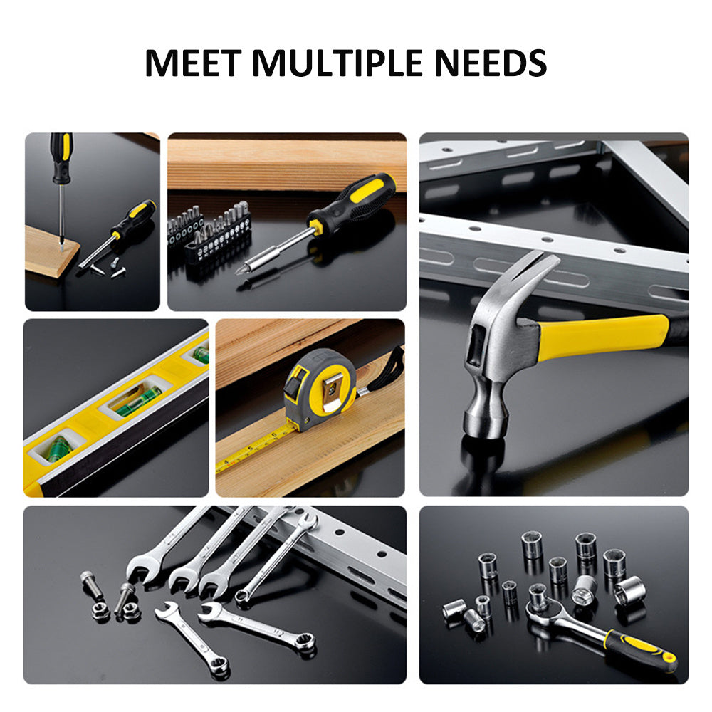 108pcs Home & Auto Repair Tool Kit with Hammer, Wrench, Socket Set, Screwdriver, Level, Tape Measure - Includes Durable Toolbox
