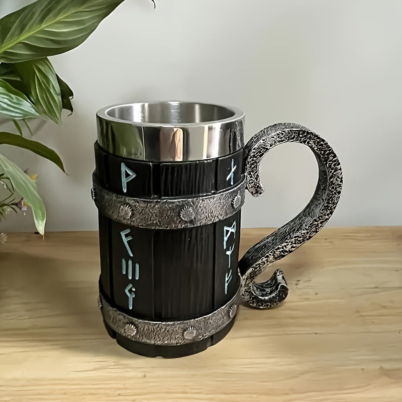 1pc Creative Barrel Cup, 20oz Stainless Steel Mug, Reusable Multipurpose Coffee Mug for Men, with Resin Crafted Double-Wall Design, for Juice Beverage Cup - Hand Wash Only