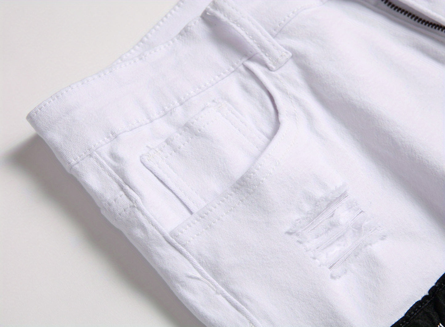 Men Fashion White Ripped Distressed Destroyed Washed Denim Jeans Ripped Slim Fit Wild Jeans White Denim Pants