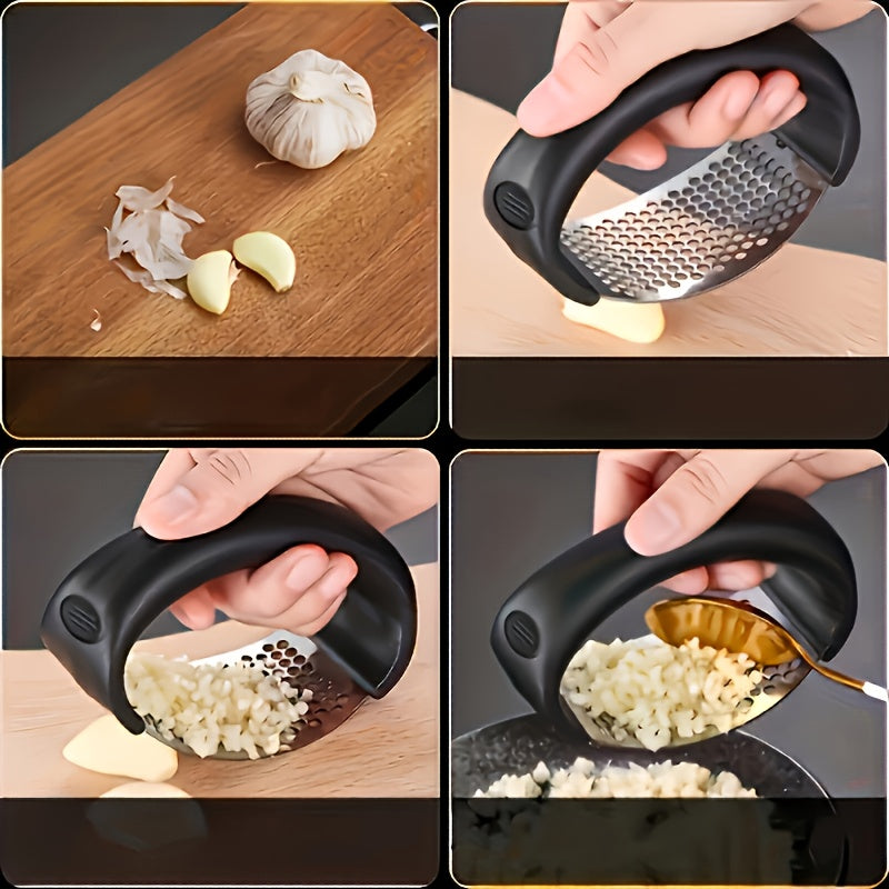 1pc Heavy-Duty Manual Garlic Press & Meat Crusher with Handle - Heavy Base, Manual Food Processor for Garlic, Ginger, Onion, Potato - Heavy-Duty 430 Stainless Steel Construction - Easy to Clean & Dishwasher Safe - Ideal for H