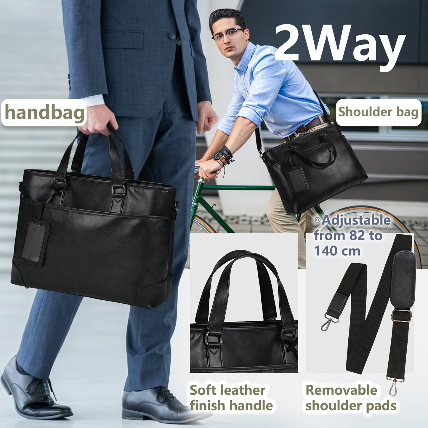 RAINSMORE Men's large-capacity 15.6-inch laptop briefcase Men's PU Leather briefcase shoulder bag commuting business bag