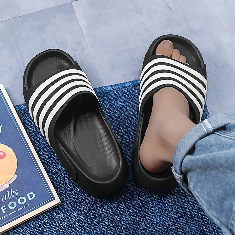 Universal Men Women Casual Striped Round Toe Slip On EVA Soft Sole Anti-Slip Anti-Scratch Slides, for Hiking Outdoor Daily Wear