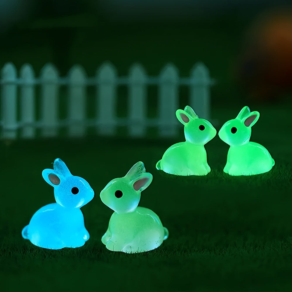 10/18/36pcs Cute Mini Luminous Resin Bunnies Ornament Glow In The Dark Miniature Figurines Rabbit Micro Landscape Fairy Garden Accessories