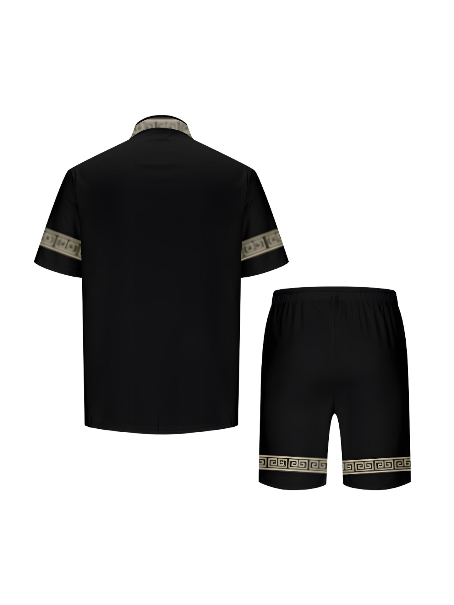 Elegant Men's 2Pcs Outfits, Casual Lapel Button Up Short Sleeve Shirts Hawaiian Shirt And Drawstring Shorts Set For Summer, Men's Clothing