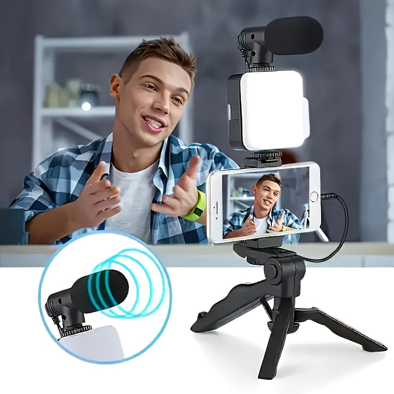 Professional Selfie Stick Light Kit with Tripod-like Stabilizer, 5-in-1 Phone Camera Stand & LED Ring Light, Portable /Smartphone Compatible for Live Streaming, Vlogging, YouTube, Interviews - Compatible with iPhone/ (No Batt