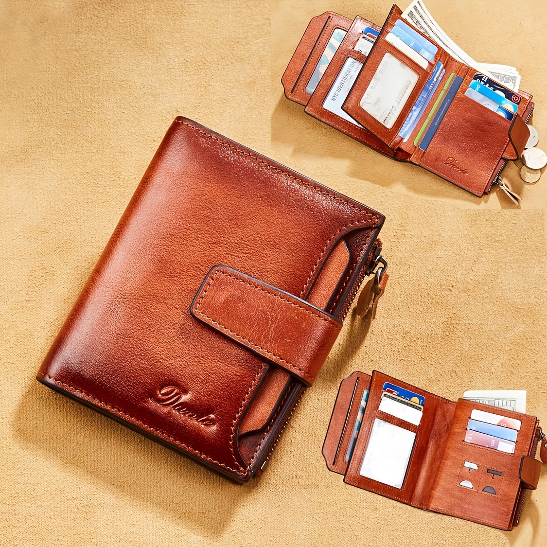 Vintage Men's Top Layer Cowhide Wallet RFID Anti-theft Card Holder Large Capacity 18 Card Slots Zipper Wallet Can Hold Coins Mobile Card Holder Can Hold Driver's License, 2 Large Banknote Slots