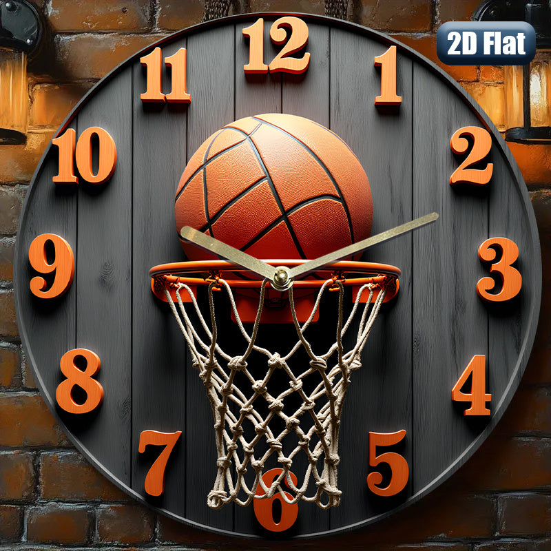 A Basketball-Themed Wall Clock Featuring a Net Design, with a Black Background And Orange Numbers. It Measures 24.89 cm And Is Powered by AA Batteries (Not Included), Making It a Great Decorative Piece for Home, Office, Or Gy