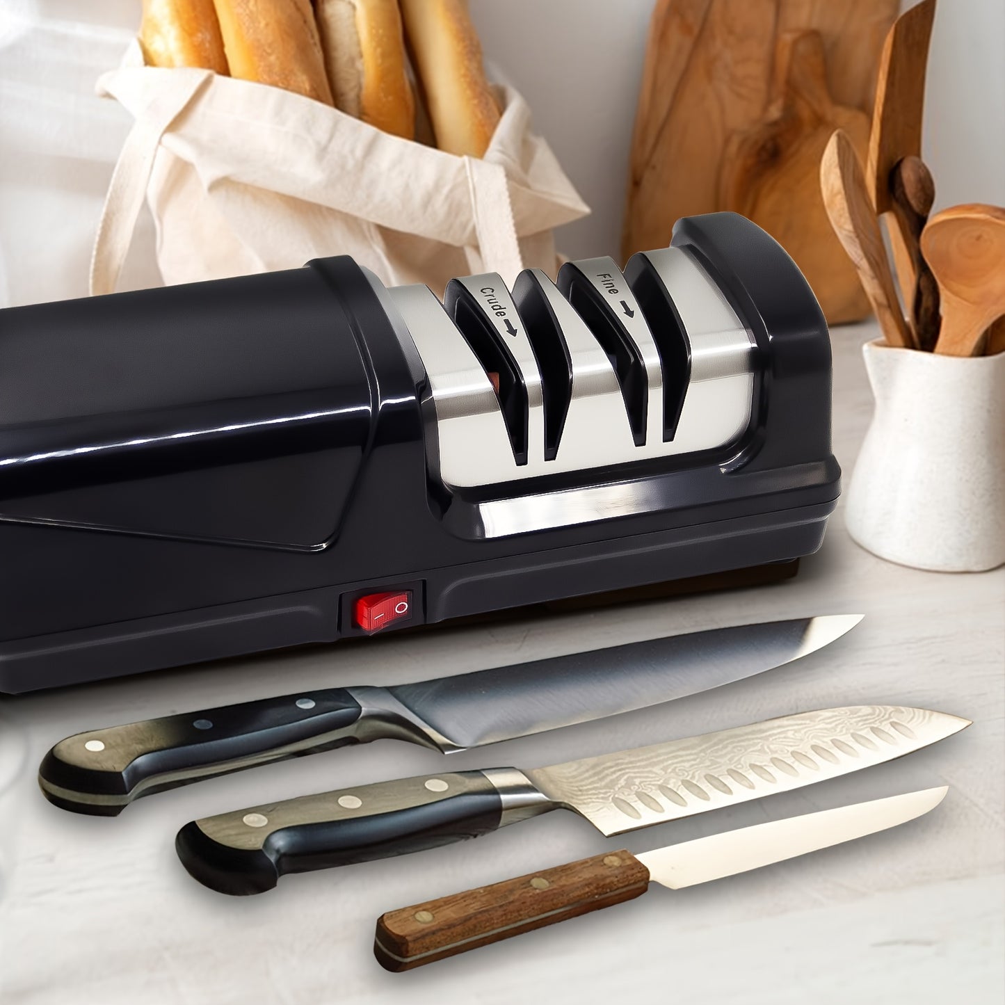 Knife Sharpener, Professional 2-Stages Electric Knife Sharpeners for 20-Degree Straight Edge, Knife Sharpener for Kitchen Knives with Sharpening and Polishing, Black