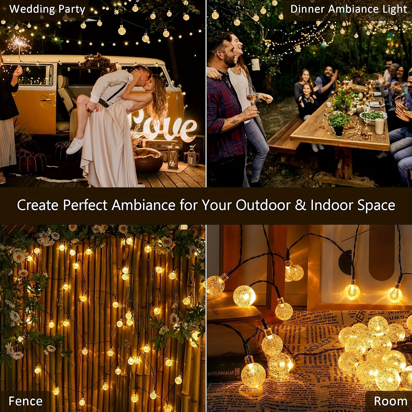 1pack, 20/50/100 LED Large Light Bulb, Solar Crystal Ball, Bubble Light String, Solar Outdoor Light Strip, 8 Lighting Modes, Solar Light String For Garden, Camping, Party, Independence Day, Christmas, Wedding, Ball, Birthday,