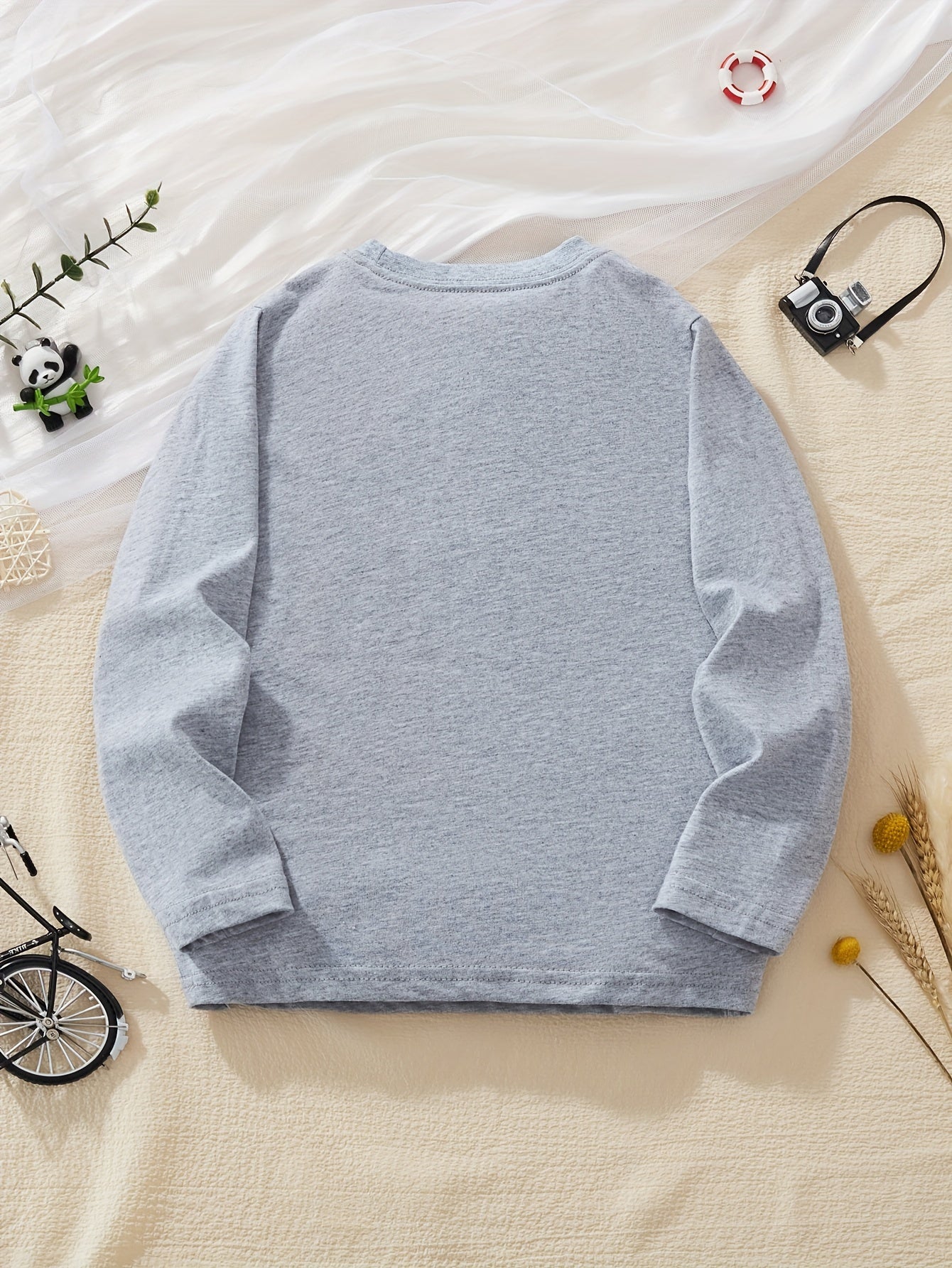 LITTLE BITTY Boys' Cotton Long Sleeve Crew Neck T-Shirt, Cartoon Shark Pattern, Casual Skinny Fit, Breathable Knit Fabric, Regular Sleeve, for Hiking & Outdoor, Weekend Casual Wear - Spring/Summer Collection