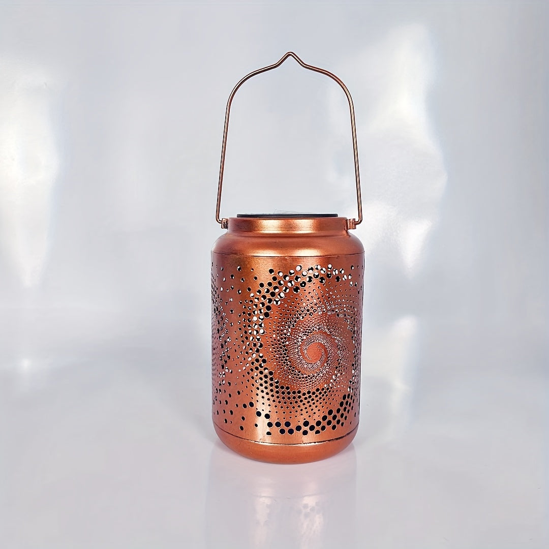 1pc Solar Lanterns Outdoor Hanging Lights, Hollow Out Metal Decorative Lanterns, Waterproof LED Decorative Garden Lights - Patio Exquisite Garden Decoration