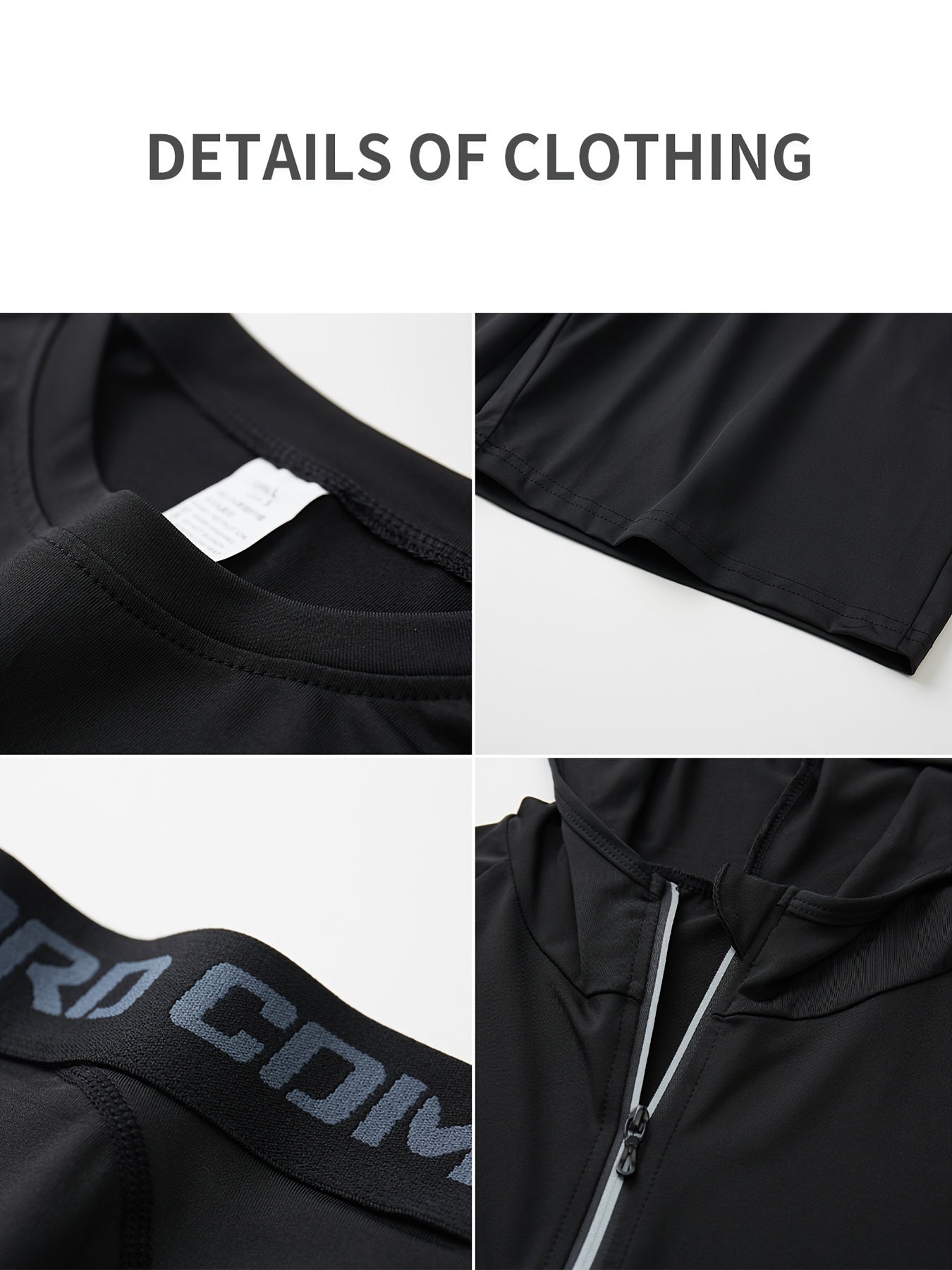 Xinso Prince 5pcs Men's Zip Up Hooded Jacket & Compression T-shirt & Long Sleeve Workout Top & Shorts & Leggings For Fitness