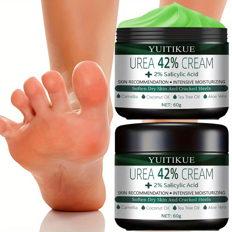 YUITIKUE 42% Urea Foot Cream for Extremely Dry Cracked Heels - Tea Tree Ant-Cracking Moisturizer with Natural Ingredients, Non-Greasy Formula, Hypoallergenic & Safe for Sensitive Light Beige