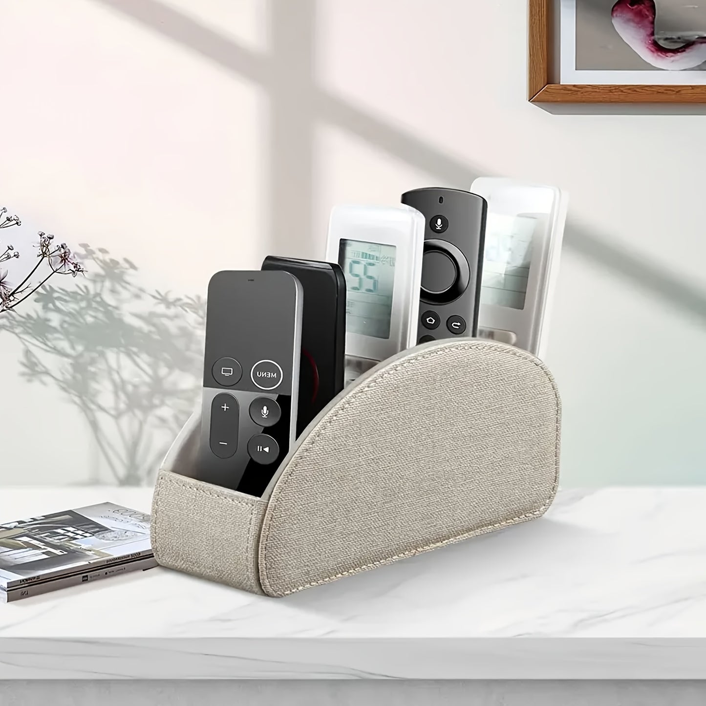 MILITWO 5-Compartment Faux Leather Remote Control Holder - Versatile Desktop Organizer for Appliance Controllers, Brushes, Eyeglasses & Office Supplies - Compact Storage Box with Pen Holder, Ideal for Home & Office Desk Organ